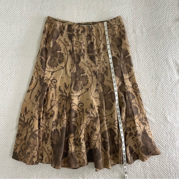 Lauren Ralph Lauren Y2K 90s Linen Midi Skirt Size 12 Brown Floral Fairy Grunge - Picture 9 of 12